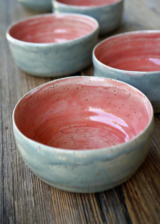 handgetöpferte rosa achatgraue Keramik Bowl
